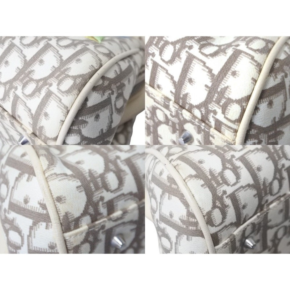 Dior Handbag Canvas Tan Flower Embroidery Trotter Christian Floral Beige - Picture 7 of 10